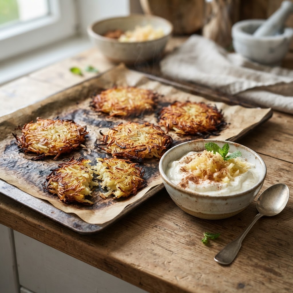 Kartoffelpuffer aus dem Ofen mit Apfel-Skyr