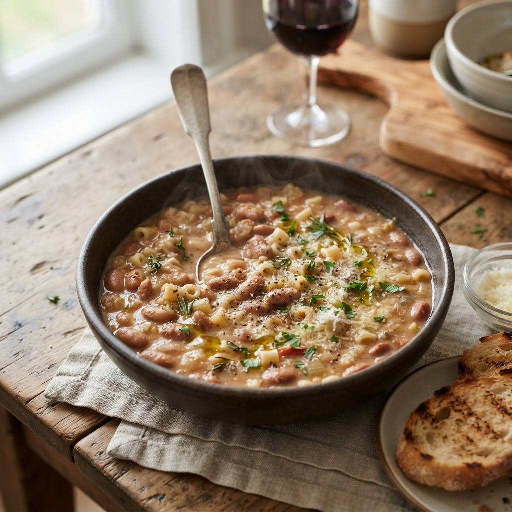 Venezianische Pasta e fagioli - Borlottibohnen-Suppe mit Nudeln