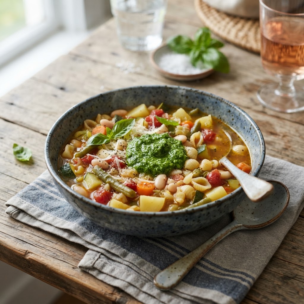 Provenzalische Soupe au pistou - Gemüsesuppe mit Basilikumpaste