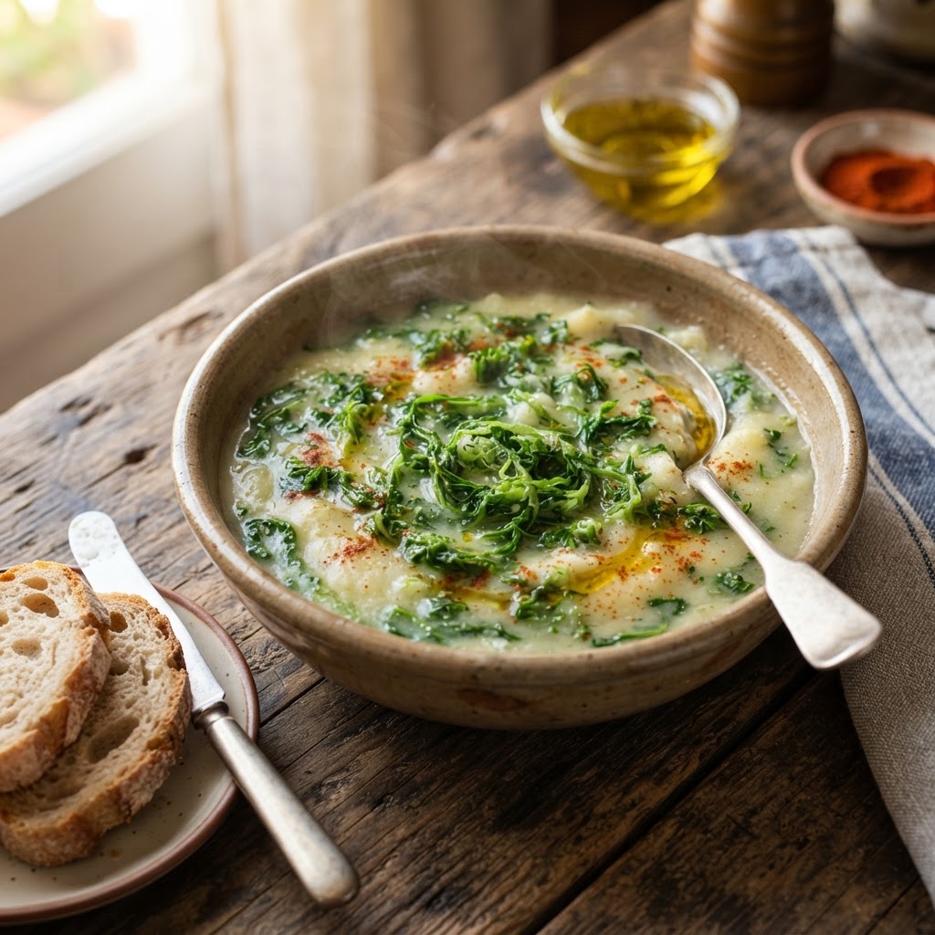 Portugiesisches Caldo verde - Grünkohlsuppe mit Kartoffel