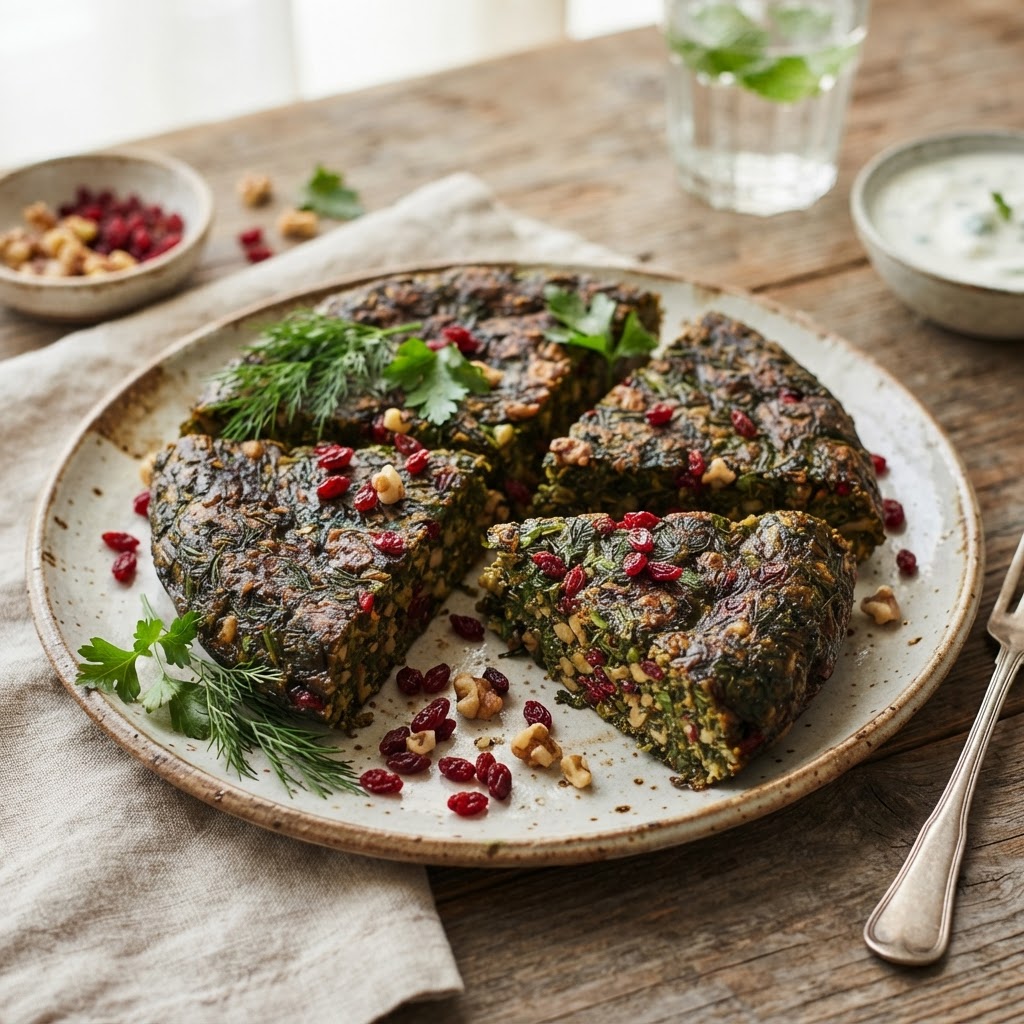 Persisches Kuku Sabzi - Kräuter-Frittata mit Walnuss und Berberitzen