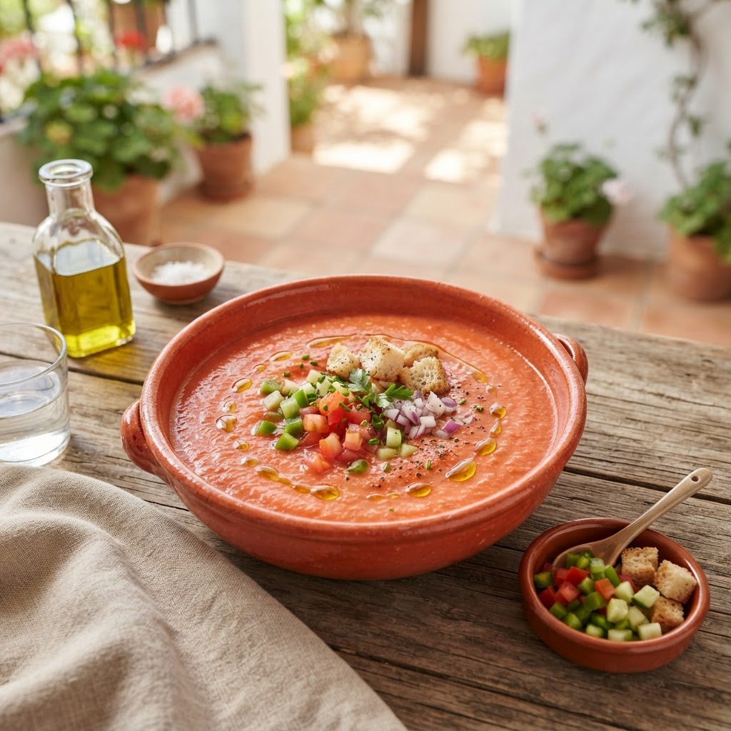Spanisches Gazpacho andaluz - kalte Tomatensuppe aus Andalusien