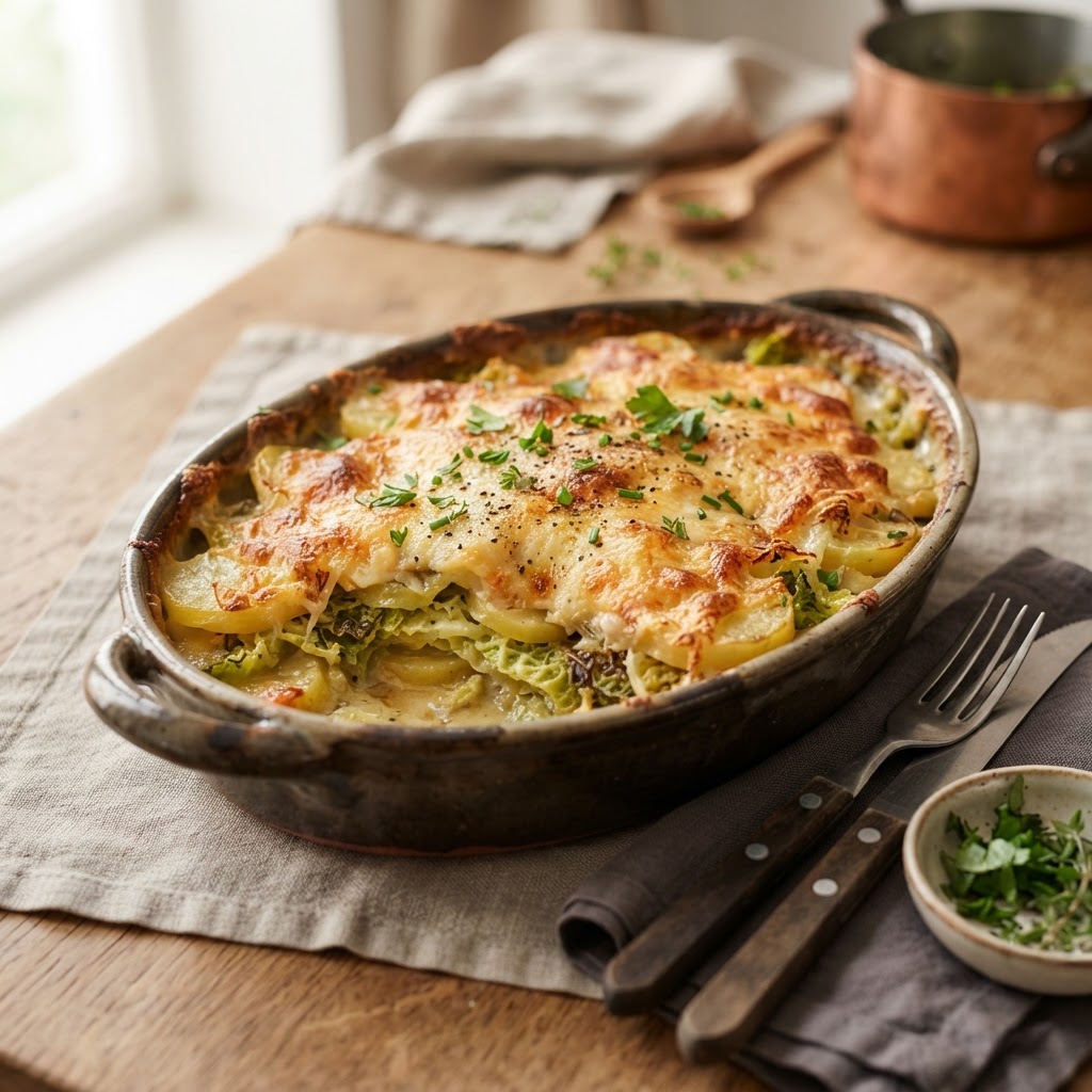 Wirsing-Kartoffel-Auflauf mit Käse