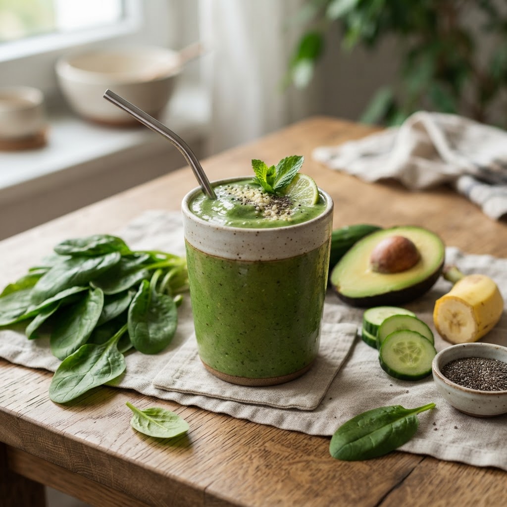 Grüner Detox-Smoothie mit Spinat und Avocado