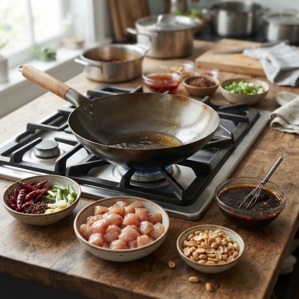 Chinesisches Gong Bao Ji Ding - Hähnchen mit Erdnüssen und Chili