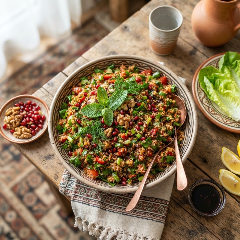 Türkisches Kısır - Bulgursalat mit Granatapfel und Petersilie