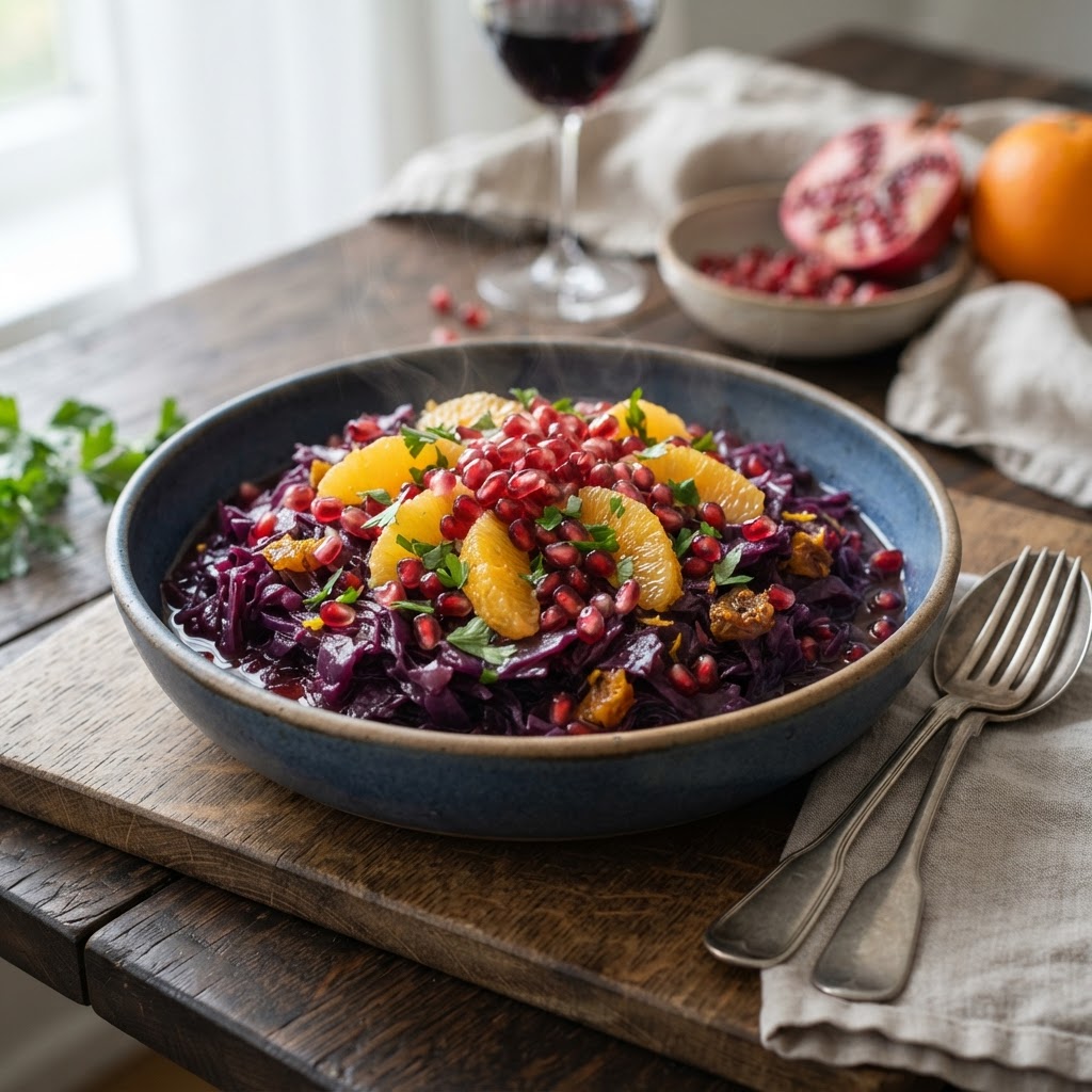 Rotkohl mit Granatapfel und Orange