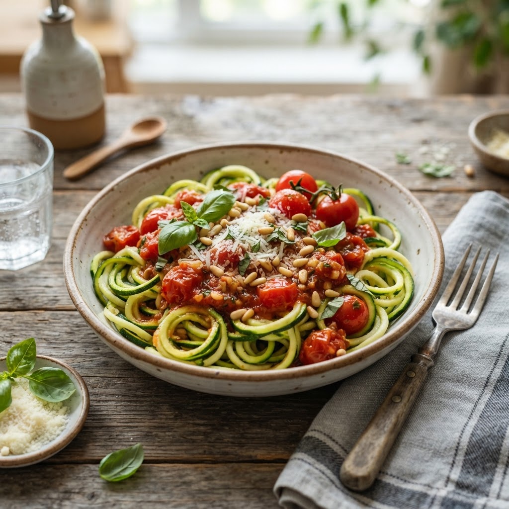 Zucchini-Nudeln mit Tomatensauce