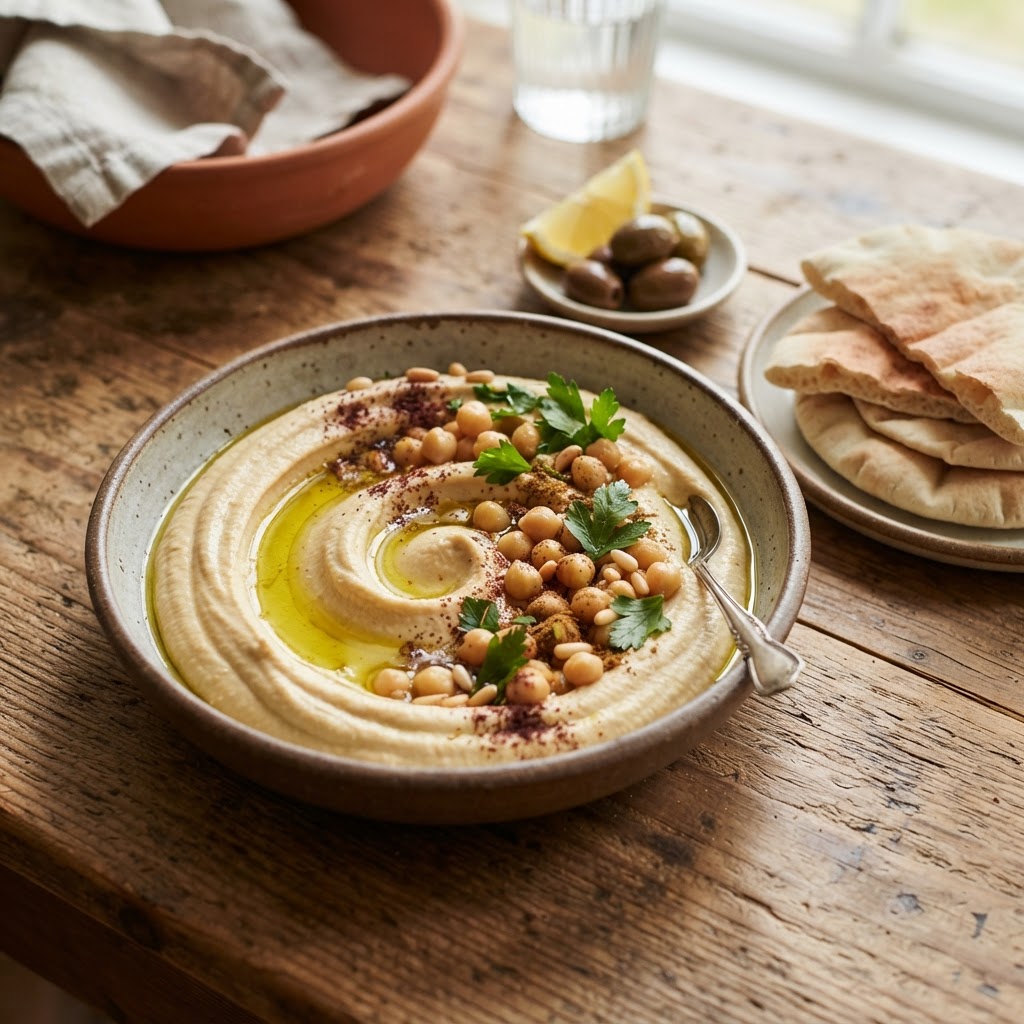 Libanesisches Hummus - Kichererbsencreme mit Tahini und Zitrone