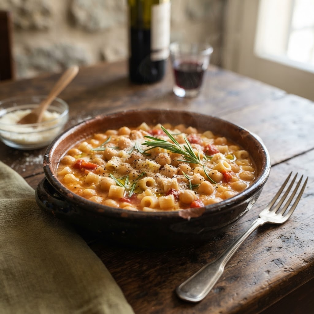 Römische Pasta e ceci - Kichererbsen mit Nudeln und Rosmarin