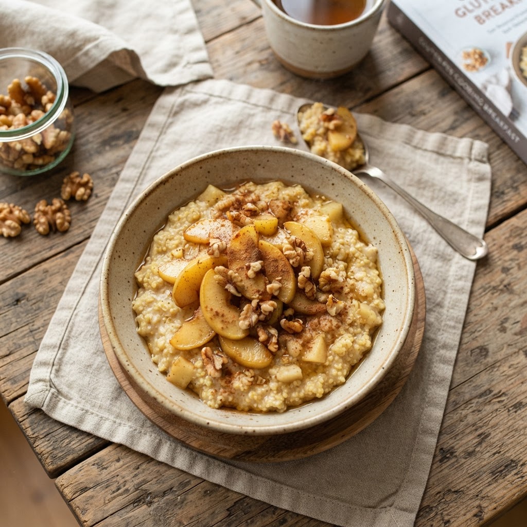 Hirse-Porridge mit Apfel, Zimt und Walnüssen