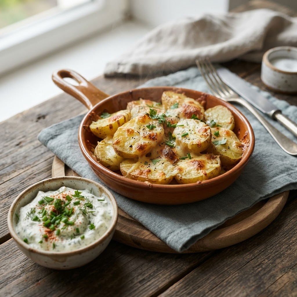 Überbackene Kartoffeln mit Kräuterquark