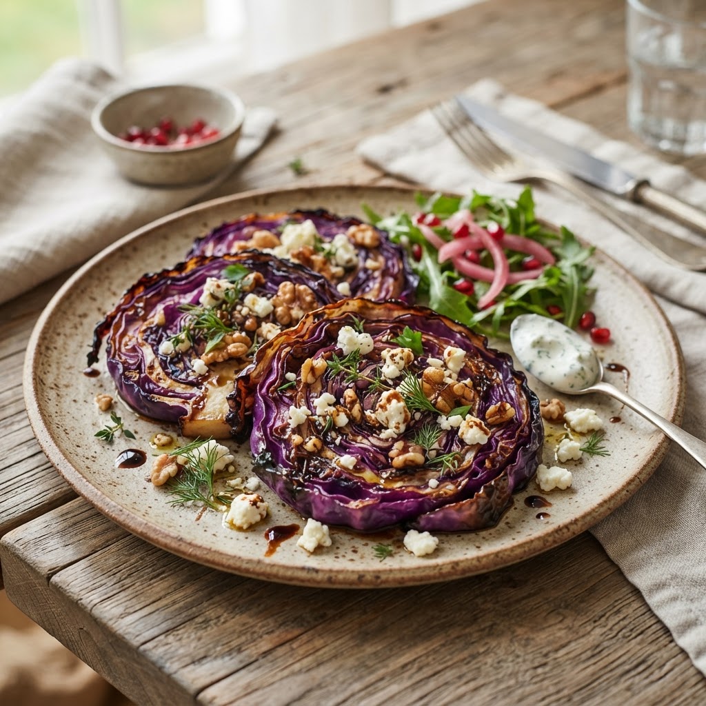 Rotkohl-Steaks mit Feta