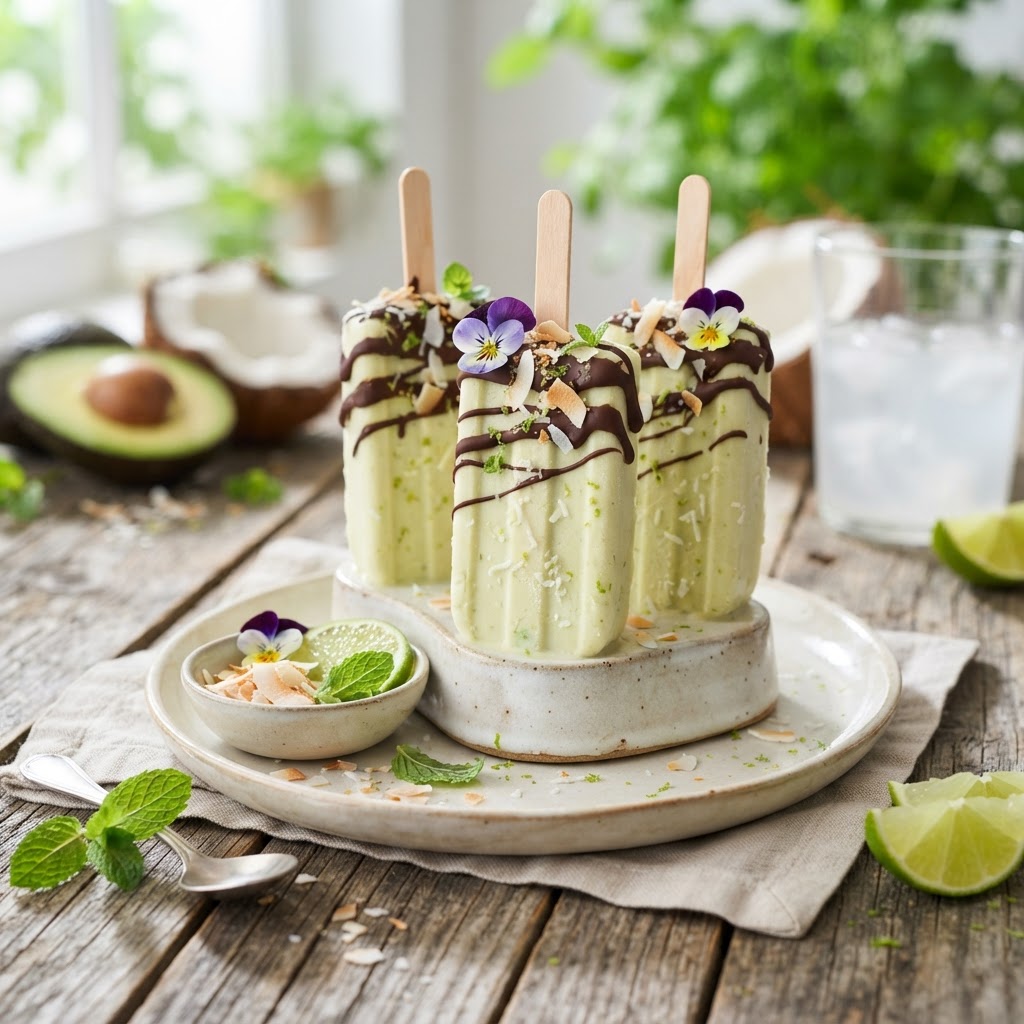 Exotisches Avocado-Kokos-Eis am Stiel