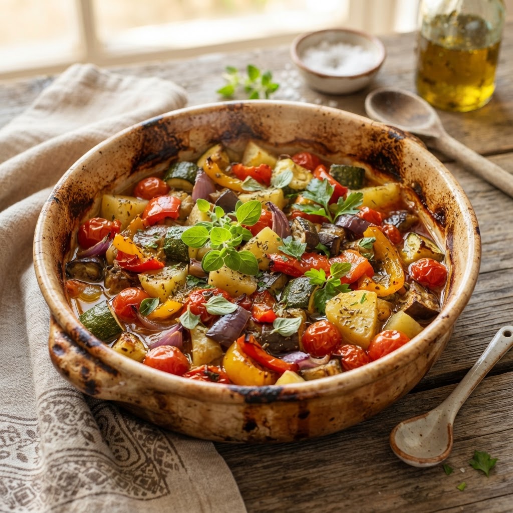 Griechisches Briam - Ofengemüse mit Kartoffeln und Oregano