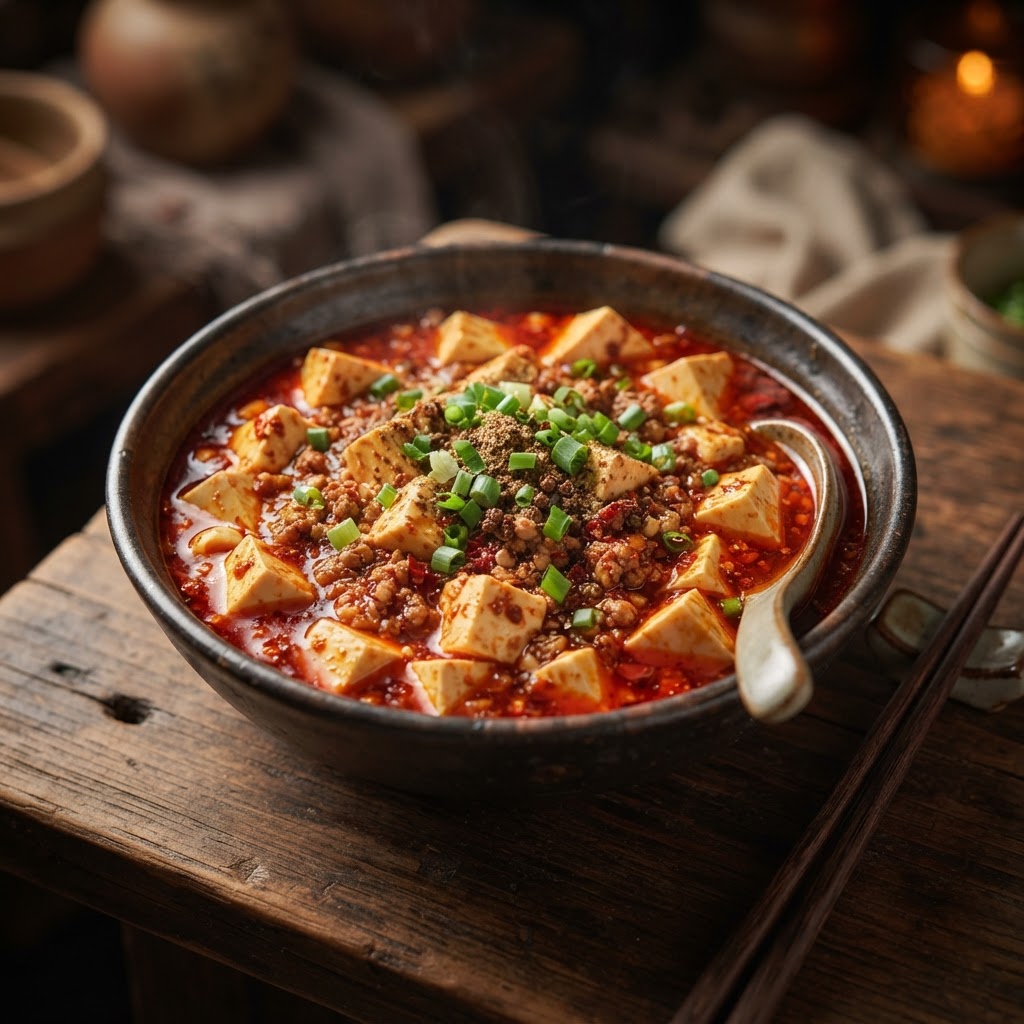 Chinesisches Mapo Tofu - Tofu in scharfer Sauce mit Rinderhack