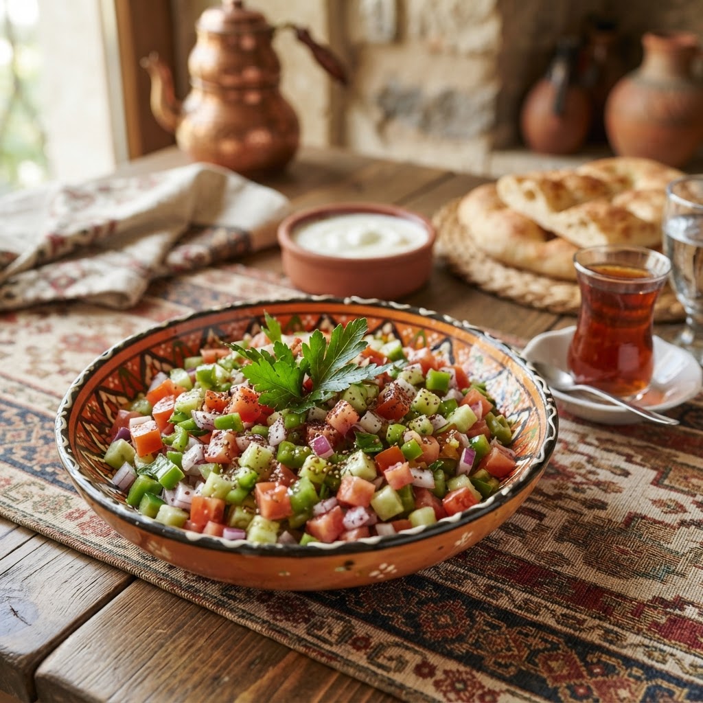 Türkisches Çoban Salatası - Hirtensalat mit Tomate, Gurke und Zitrone