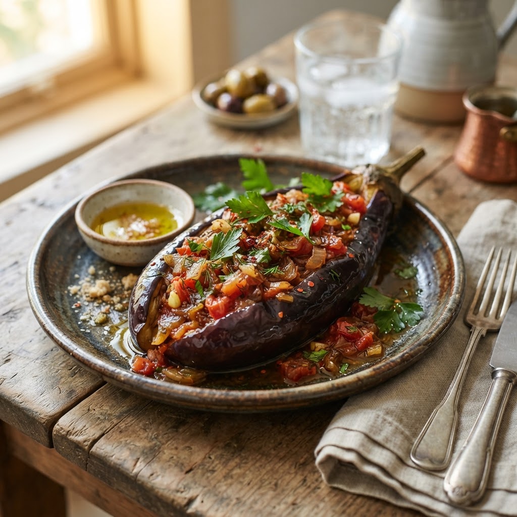 Türkisches İmam Bayıldı - Aubergine in Olivenöl mit Zwiebel und Tomate