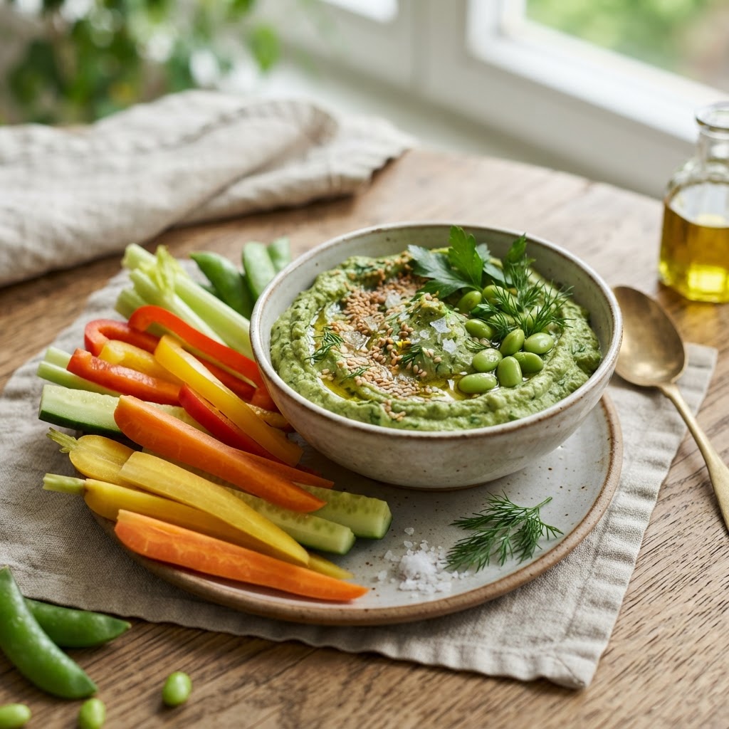 Edamame-Spinat-Hummus mit Gemüse-Sticks