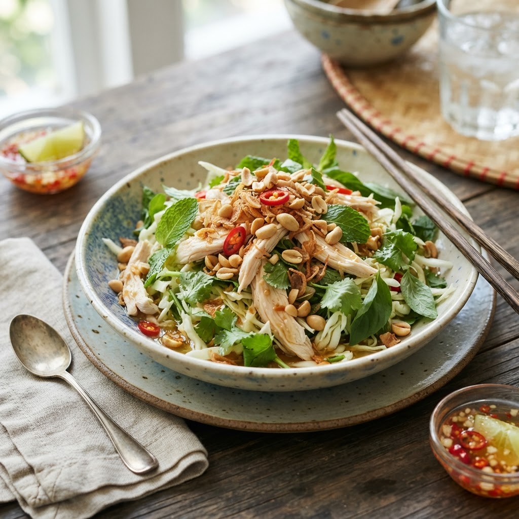 Vietnamesisches Gỏi Gà - Krautsalat mit Hähnchen und Erdnüssen