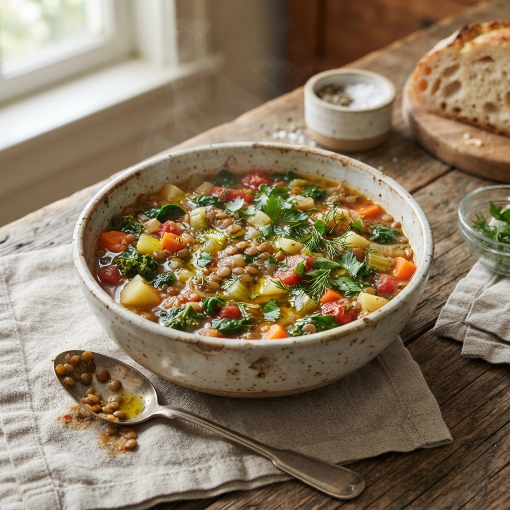 Gemüsesuppe mit Linsen