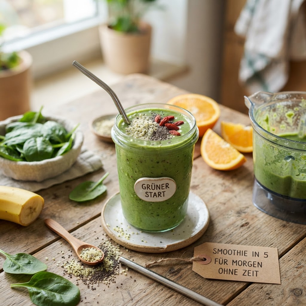 Grüner Frühstücks-Smoothie mit Spinat, Banane und Hanfsamen