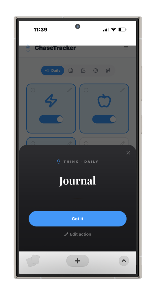 ChaseTracker key action pop-up