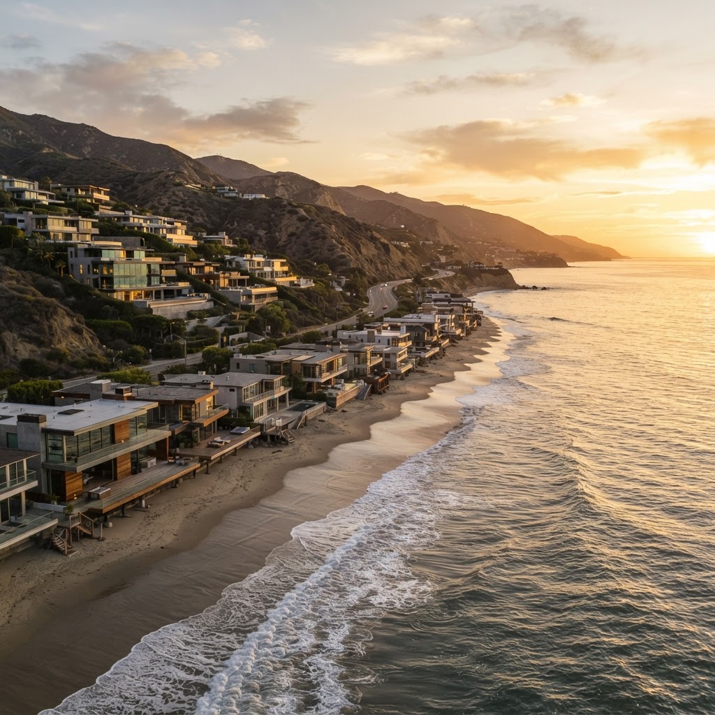 Malibu California coastline with luxury properties