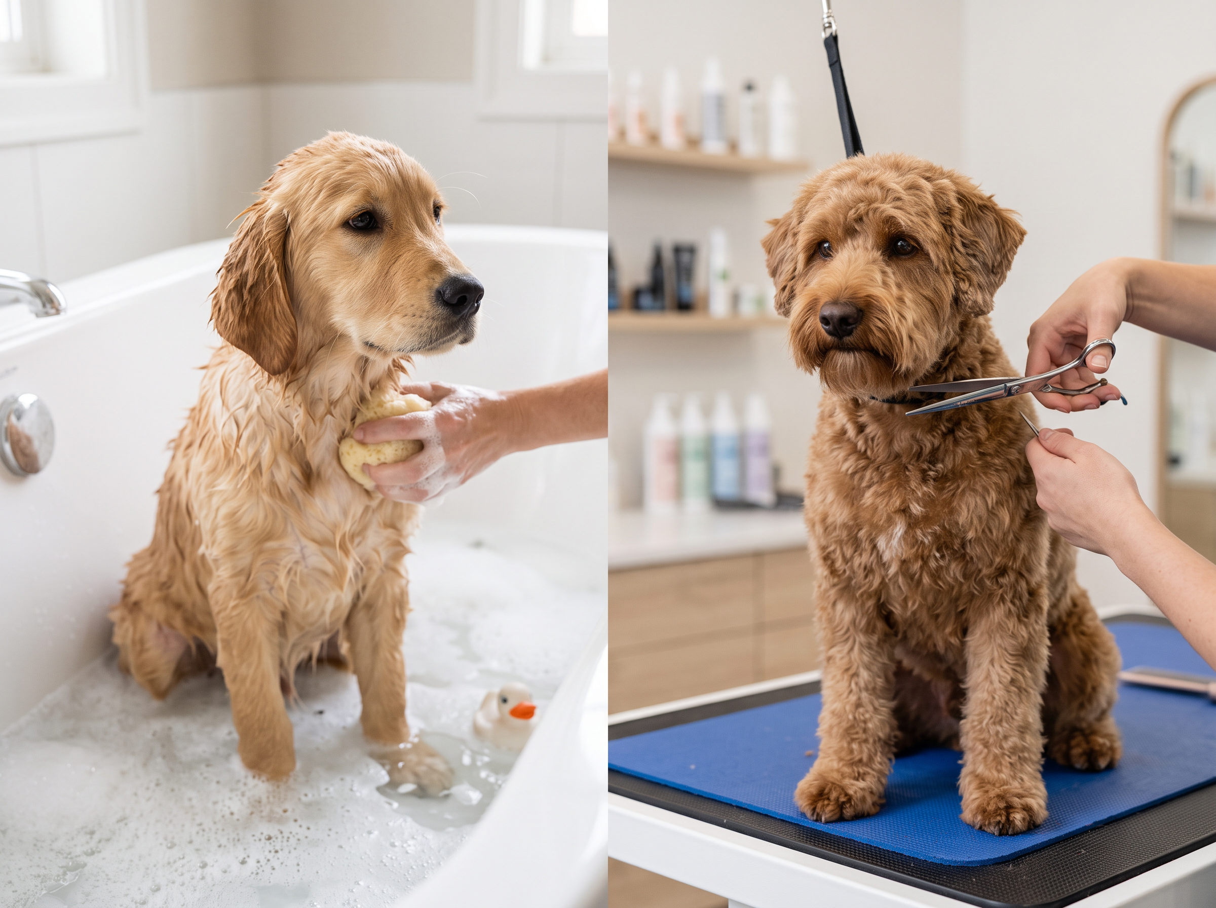 Dog being bathed