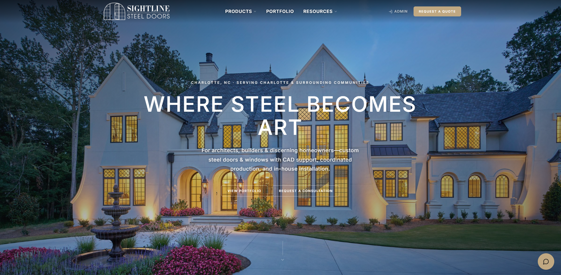 Sightline Steel Doors website by Kompani