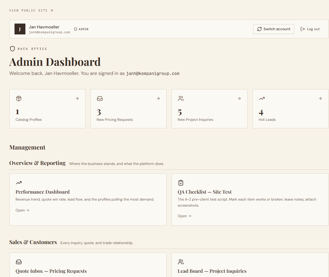 Ellis-Reid Back-Office Admin Dashboard built by Kompani
