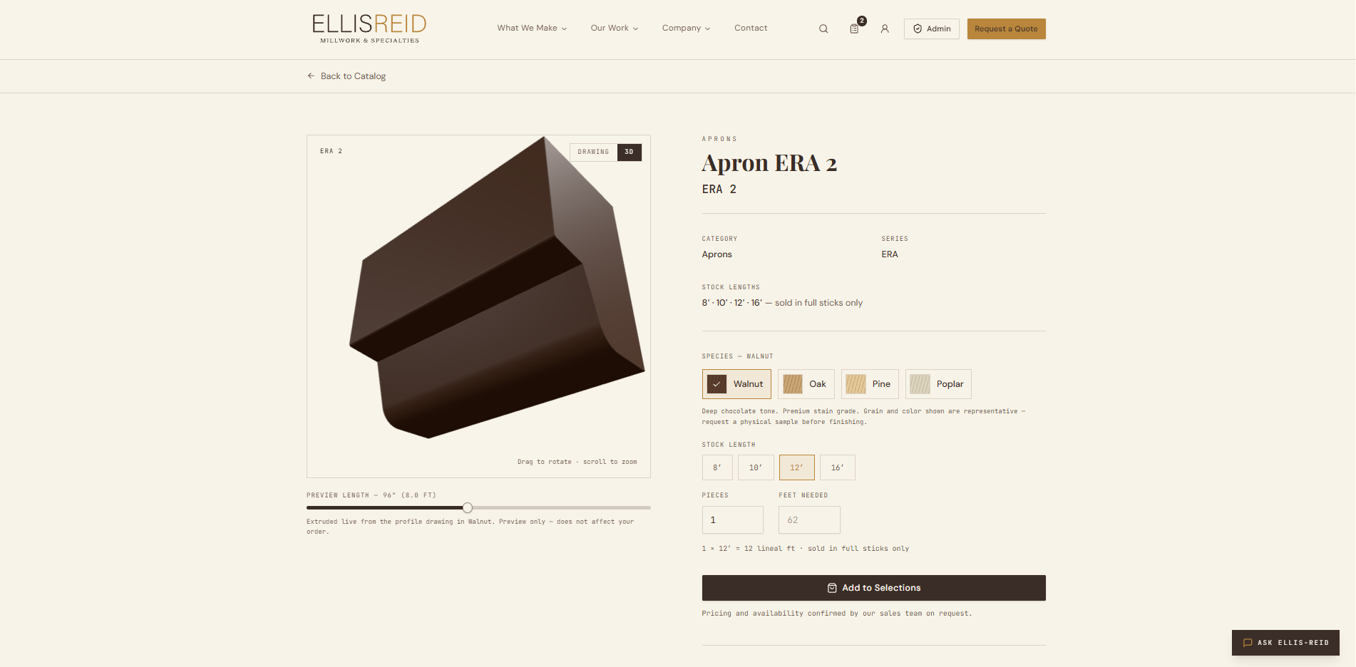 Ellis-Reid Product Detail with Interactive 3D Profile designed by Kompani