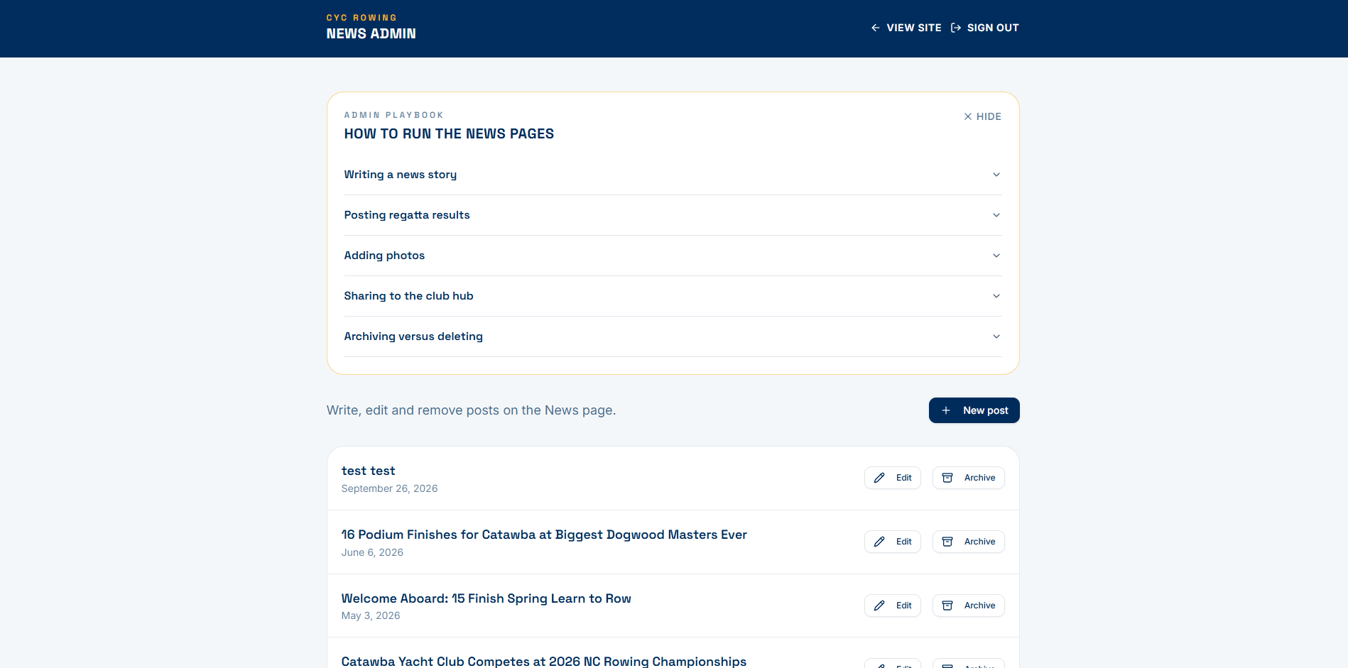 Catawba Yacht Club Rowing News Admin built by Kompani