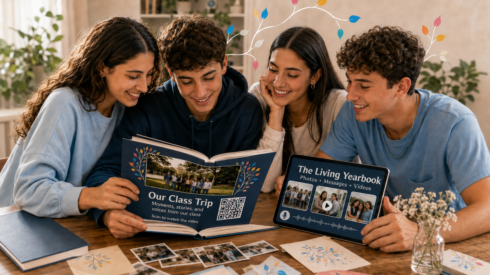High school students create a living yearbook together, combining photos, blessings, recordings, videos and a QR code