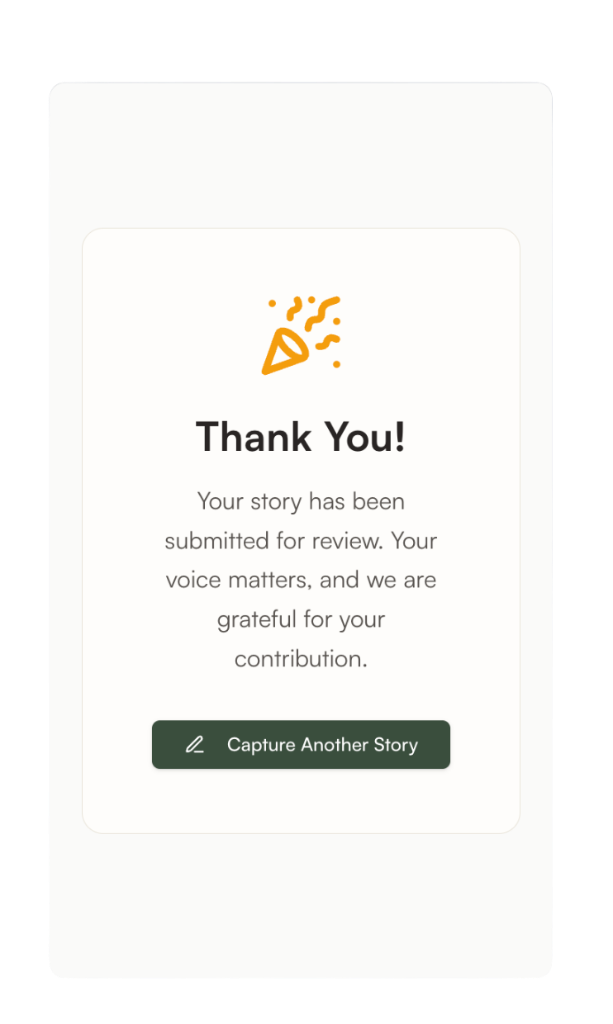 Thank you confirmation screen