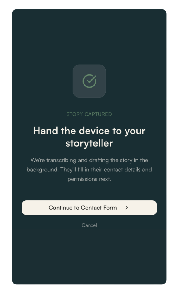 Story captured handoff screen