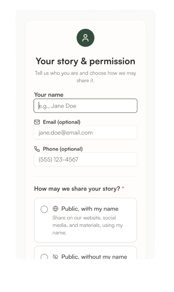 Contact and permission form