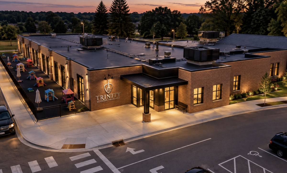 Trinity Lutheran Freistadt school at sunset