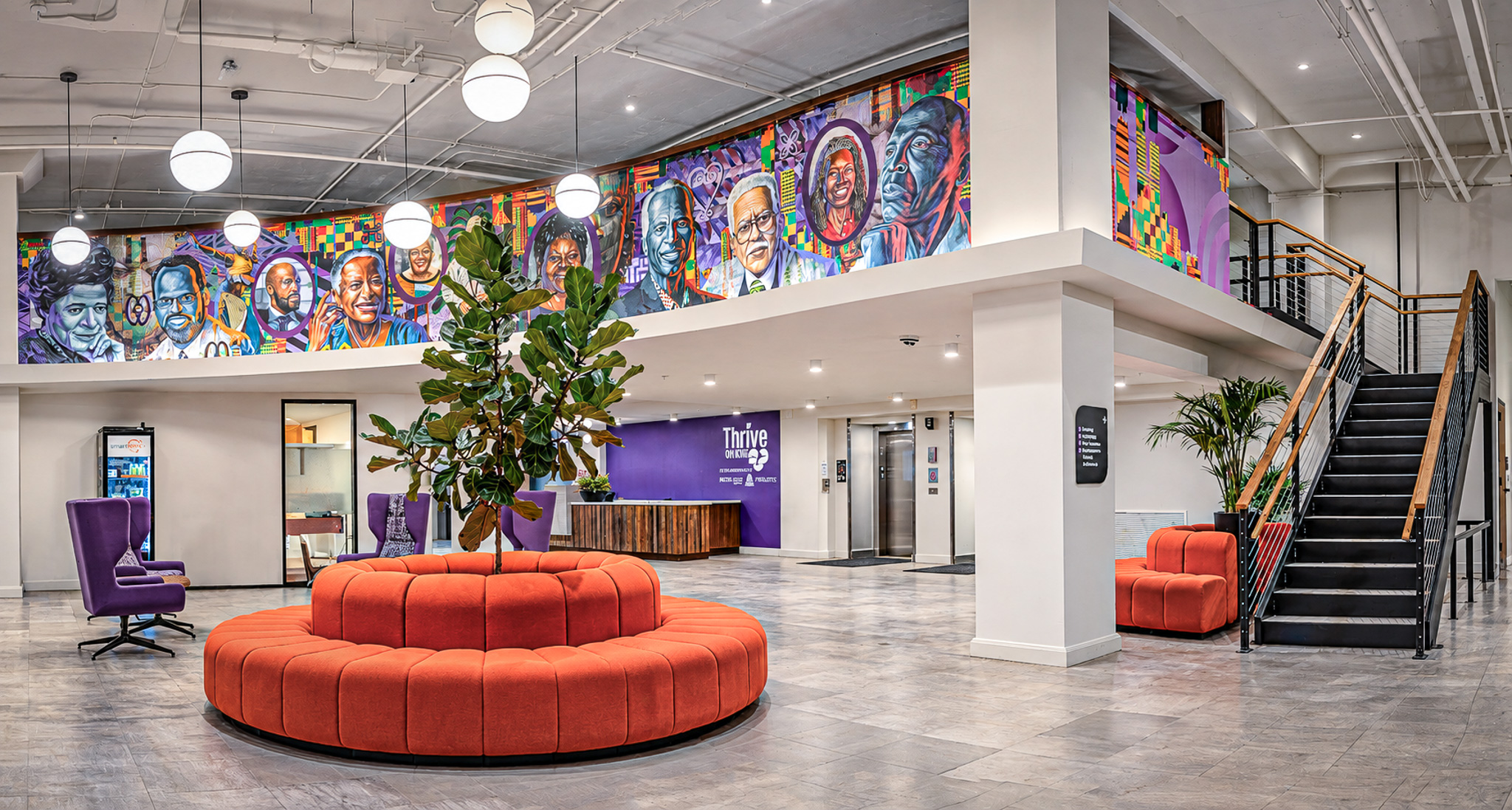 ThriveOn King community mural and entrance