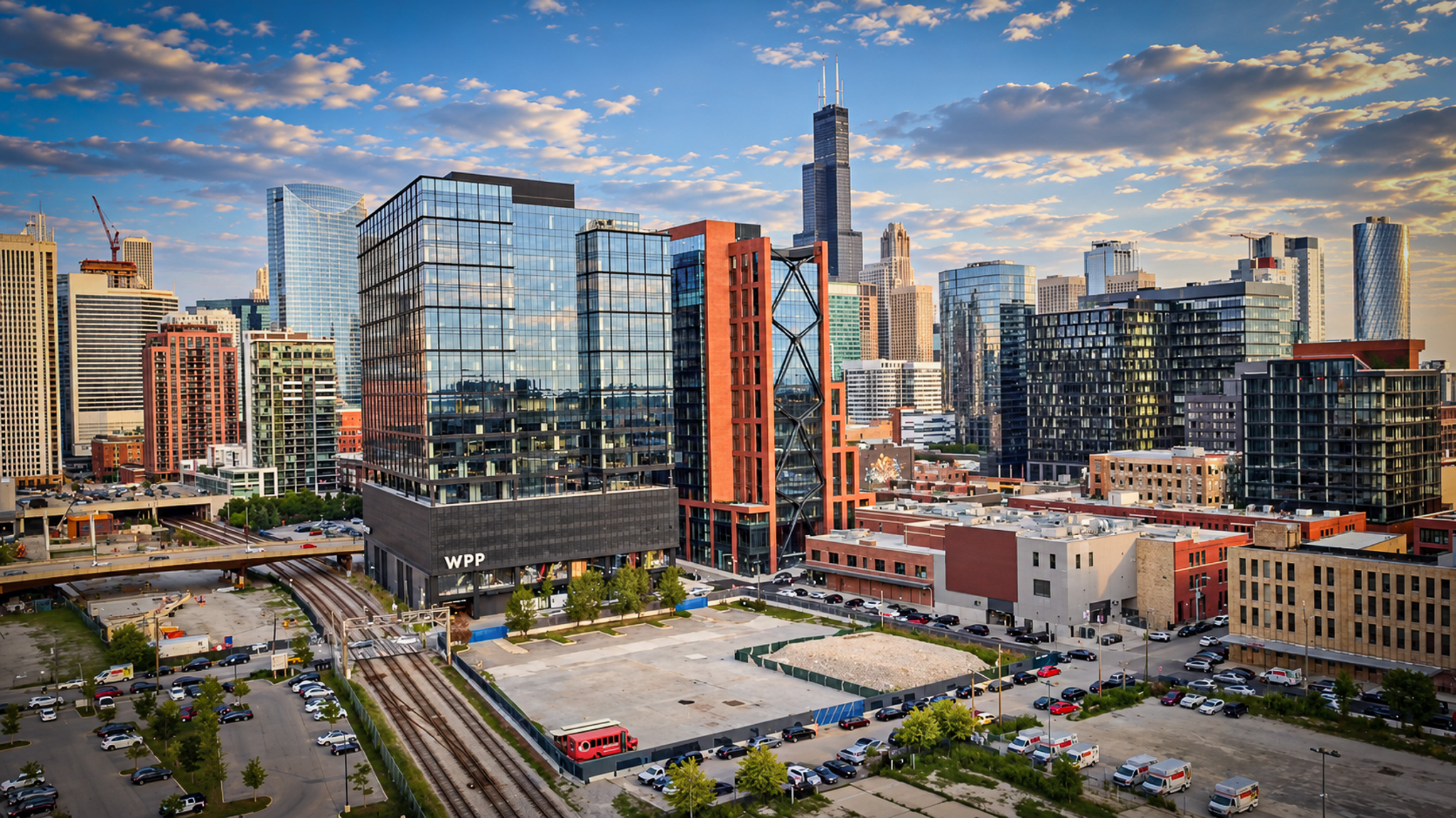 WPP building and Chicago skyline