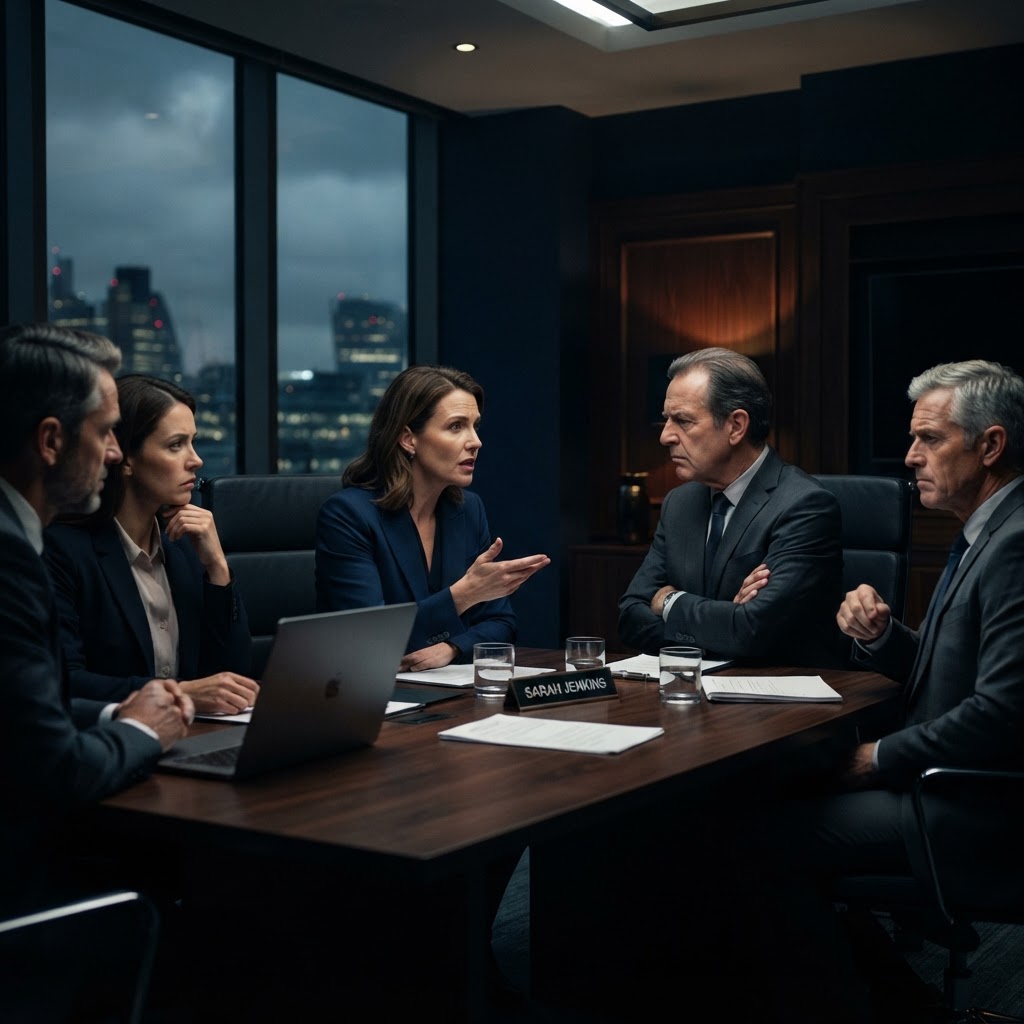 Executivos em reunião corporativa intensa