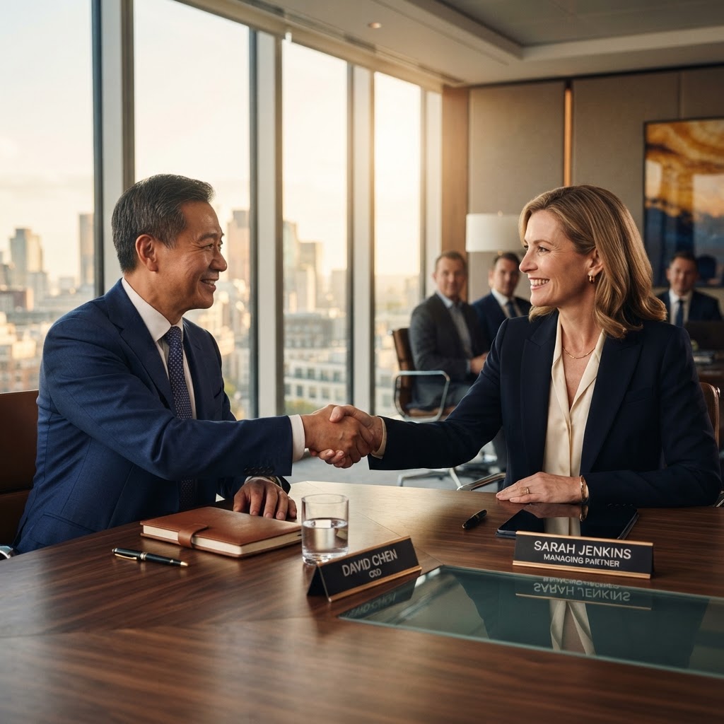 Executivos em reunião de negociação empresarial