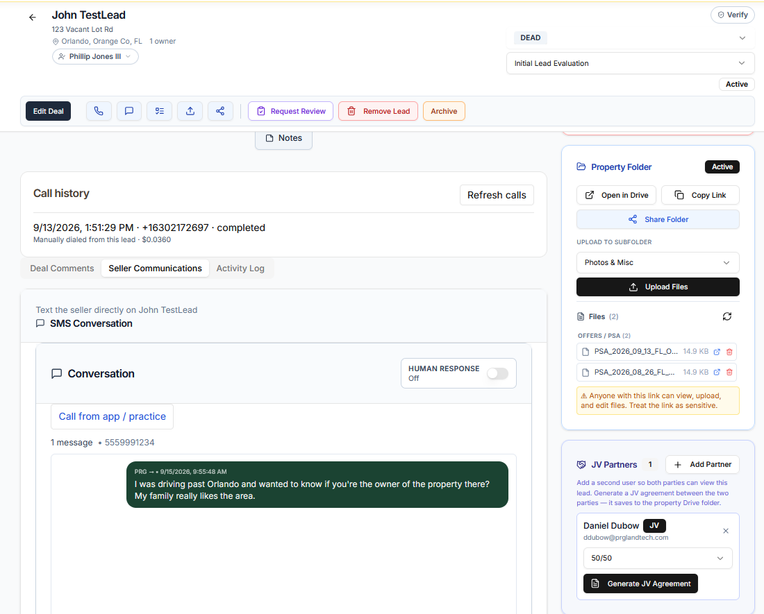 LandConnect Seller Opportunities + Follow-through interface