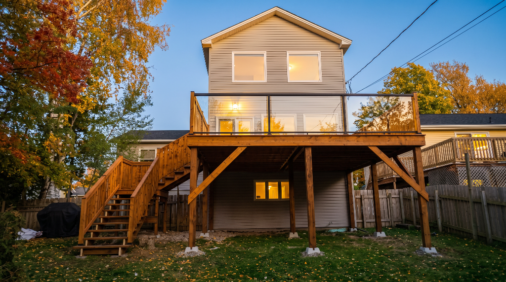 Elevated second-story deck with glass railing built by VP ReNewWay in St. John's NL
