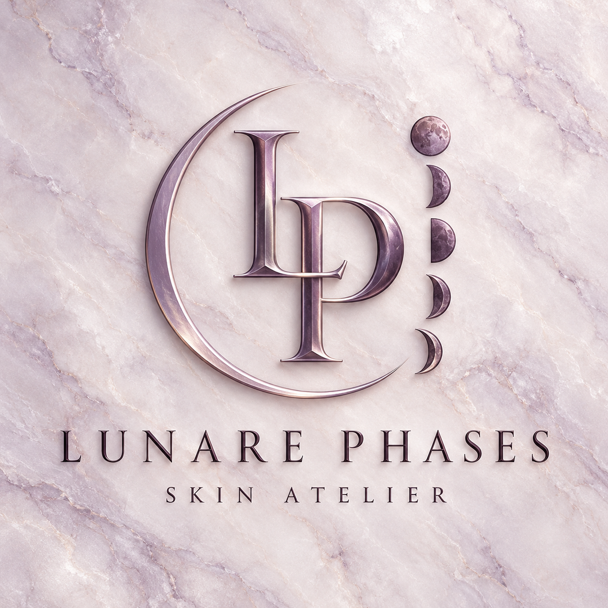 Lunare Phases Skin Atelier square blush marble logo