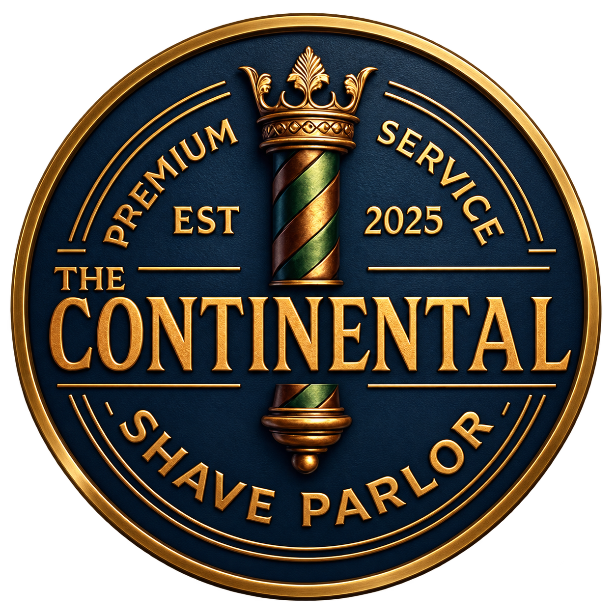 The Continental Shave Parlor round navy and antique gold badge logo