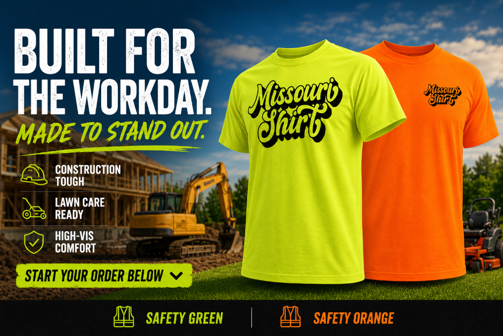 High-visibility safety shirts for construction and lawn crews