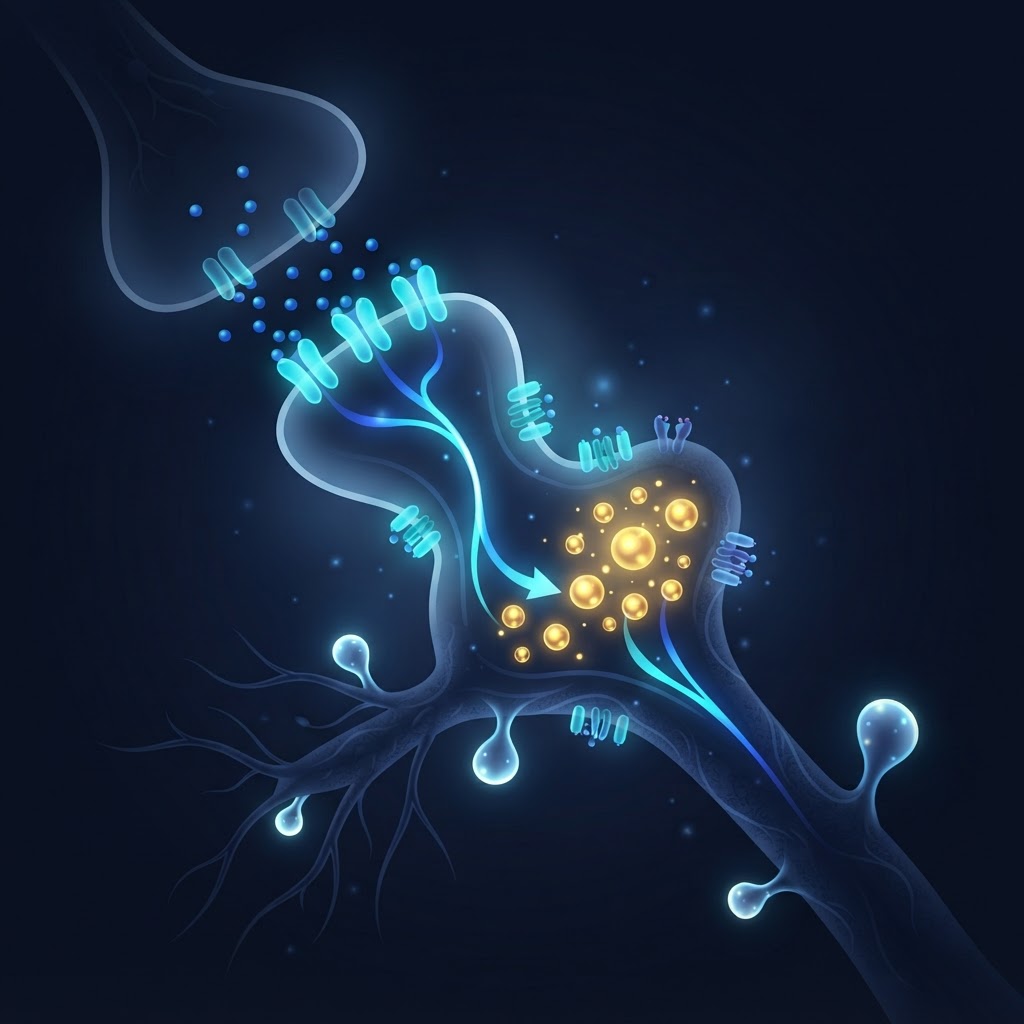 Glutamate → AMPA → BDNF: A Conceptual Pathway — conceptual illustration