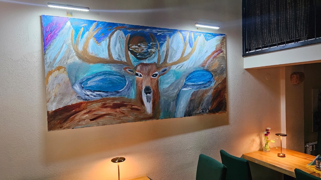 Buck Moon 200x100 — original acrylic painting of a deer by R. P. Siepak