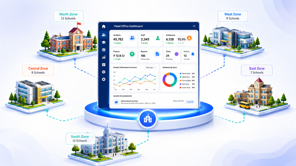 Group School Management Dashboard – Unified Multi-School View
